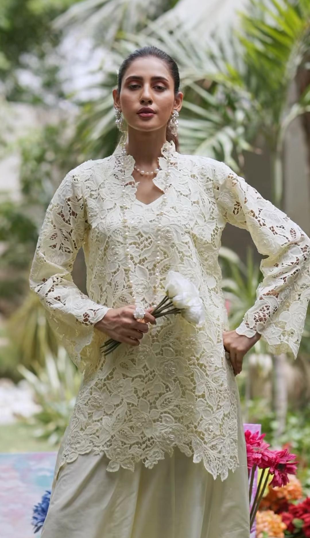 Lemon Crochet Charm – Handcrafted Shirt with Dhaka Pajama